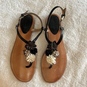 Tahari sandals - size 12 - black tan cream floral embellishment - brand new!